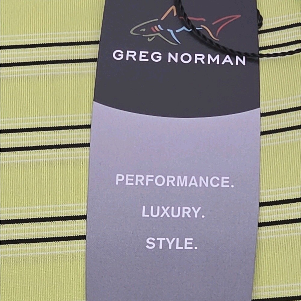 Greg Norman Polo Shirt Golf Play Dry Yellow Black Stripe Men Sz Medium NEW - Picture 7 of 13